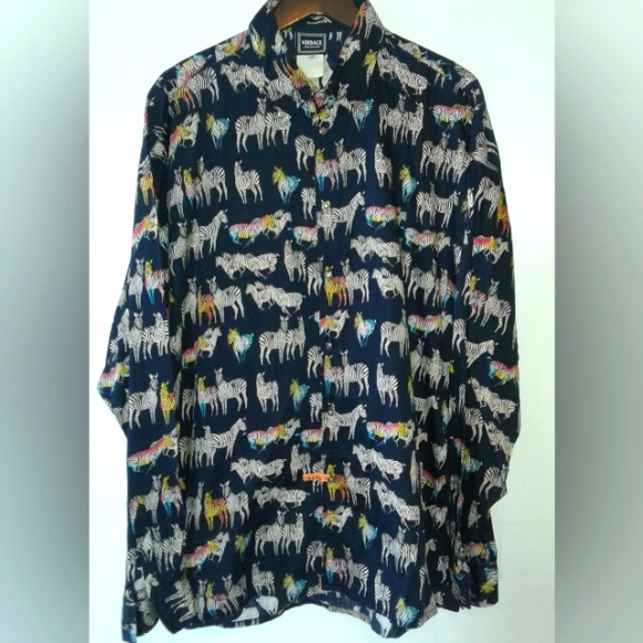  Authentic Gianni Versace Zebra button down up Shirt jeans Couture men's XL - Picture 4 of 7